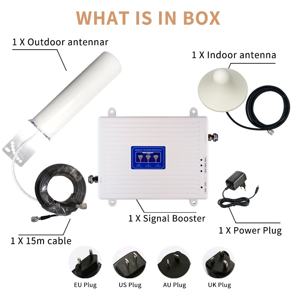 2G/3G/4G Tri-Band Mobile Signal Booster 900/1800/2100Mhz Repeater Amplifiers for GSM LTE 5G Networks